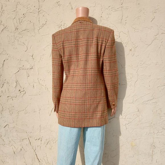 Vintage Wool Blend Brown Plaid Blazer - Picture 2 of 8